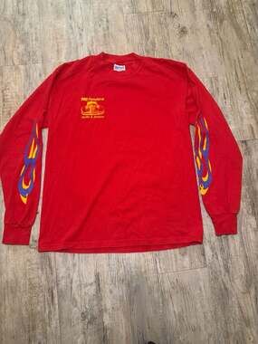 Vintage 1998 Fat Fenders Grille & Saloon Long Sleeve Flame Shirt Sheridan